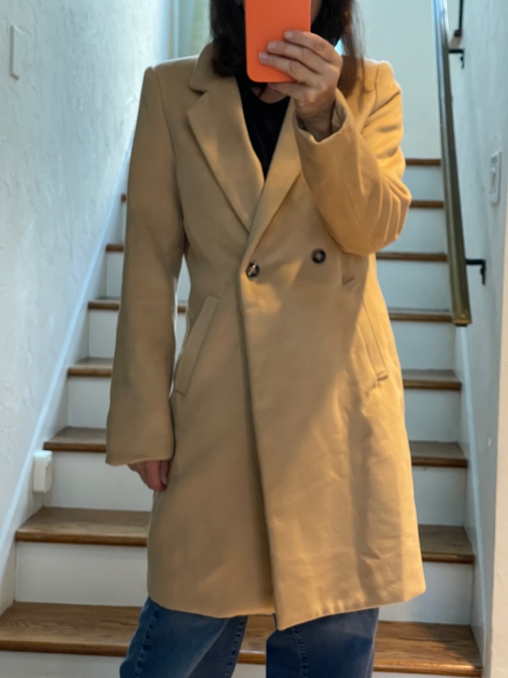 Lulus camel short classic pea coat women S